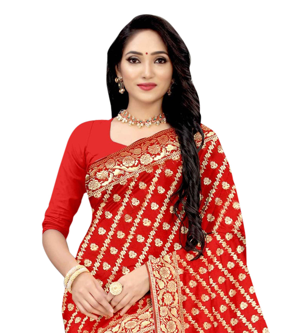 Vamika Red Weaving Banarasi Jacquard Saree