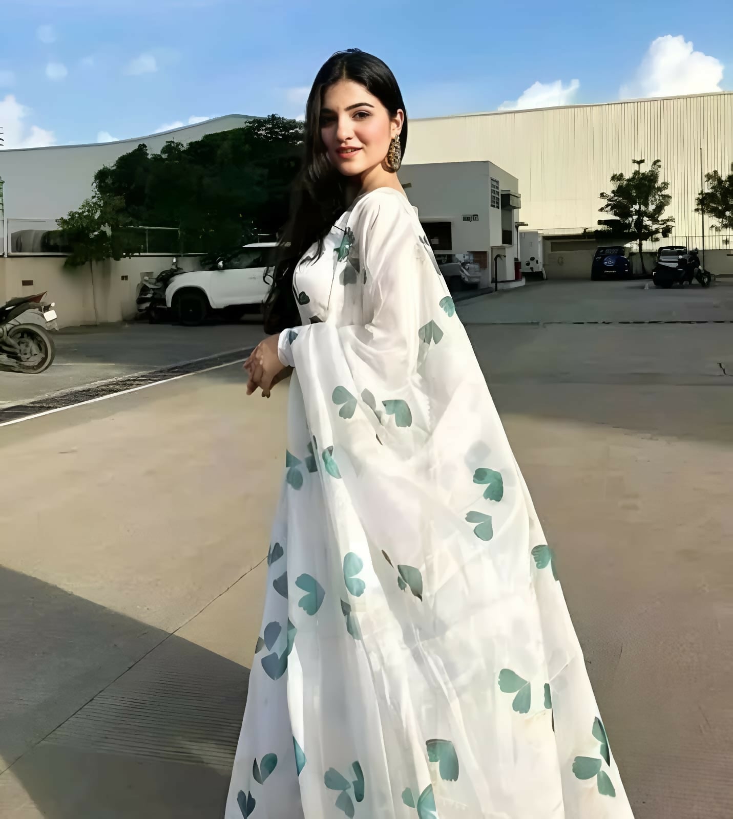 Dishitha Creation Women Floral Printed Designer Gown - Off White