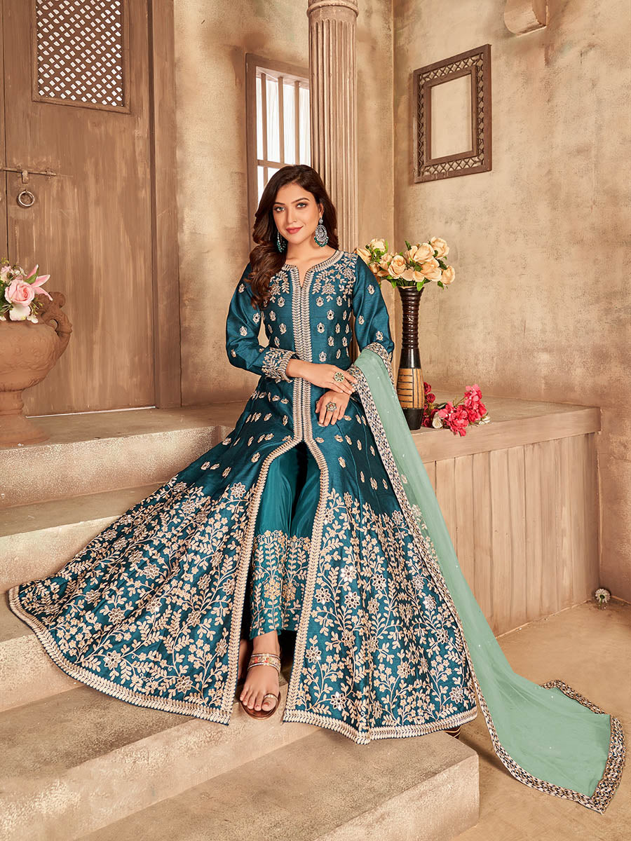 Myra Rama Art silk Embroidered Pant Style Anarkali Suit