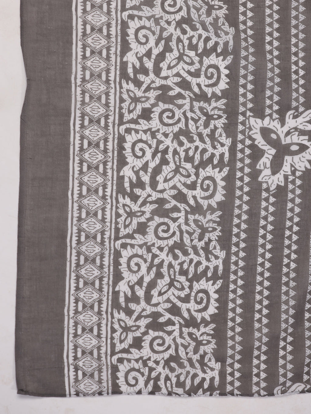 Janasya Regular Poly Cotton Grey Ethnic Motifs V-Neck Kurta,Bottom & Dupatta