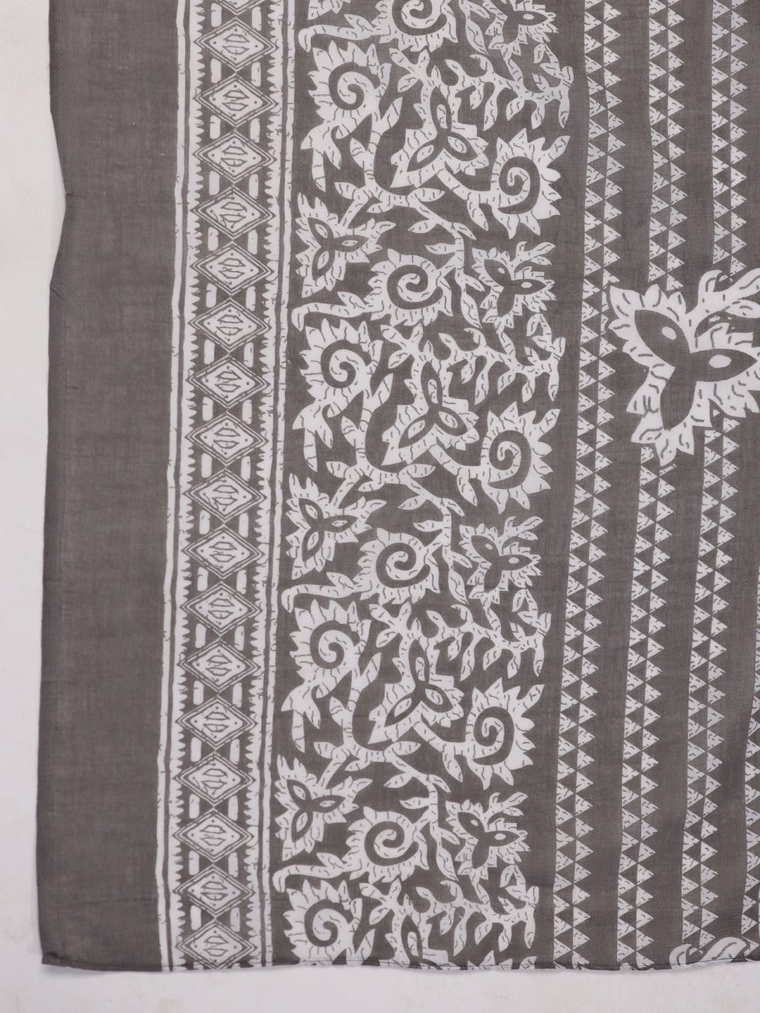 Janasya Regular Poly Cotton Grey Ethnic Motifs V-Neck Kurta,Bottom & Dupatta