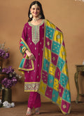 Vegaa Fashion Rani Pink Chinon Silk Embroidered Salwar Suit