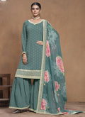 Vegaa Fashion Grey Roman Silk Embroidered Palazzo Suit