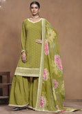 Vegaa Fashion Parrot Green Roman Silk Embroidered Palazzo Suit