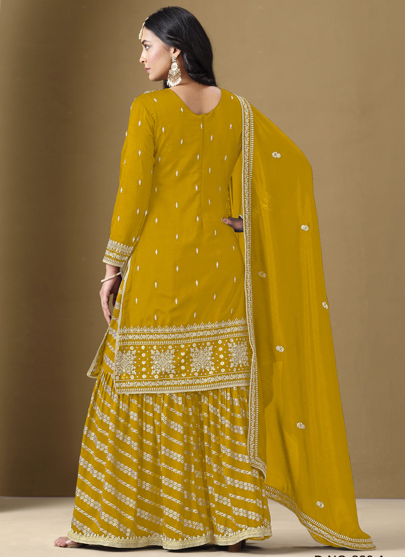 Vegaa Fashion Yellow Art Silk Embroidered Designer Palazzo Suit