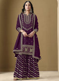 Vegaa Fashion Wine Art Silk Embroidered Designer Palazzo Suit