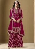 Vegaa Fashion Rani Pink Art Silk Embroidered Designer Palazzo Suit