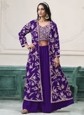 Vegaa Fashion Violet Faux Georgette Embroidered Western Sharara Suit