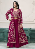 Vegaa Fashion Wine Faux Georgette Embroidered Western Sharara Suit
