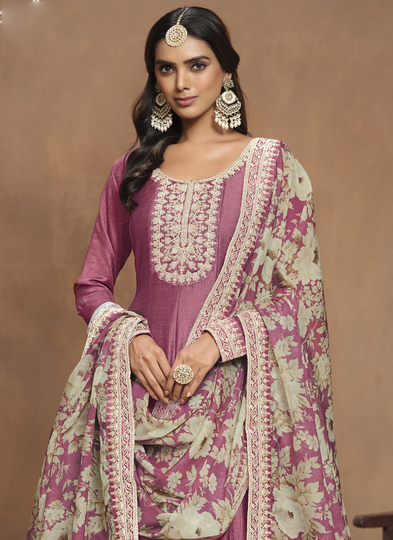 Vegaa Fashion Onion Pink Art Silk Embroidered Anarkali Suit