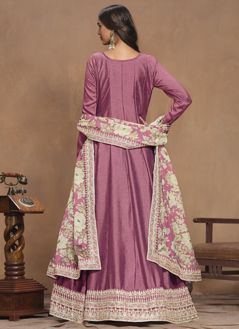Vegaa Fashion Onion Pink Art Silk Embroidered Anarkali Suit