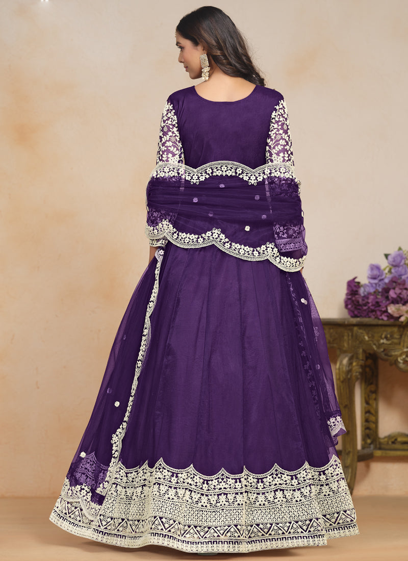Vegaa Fashion Violet Net Embroidered Designer Anarkali Suit
