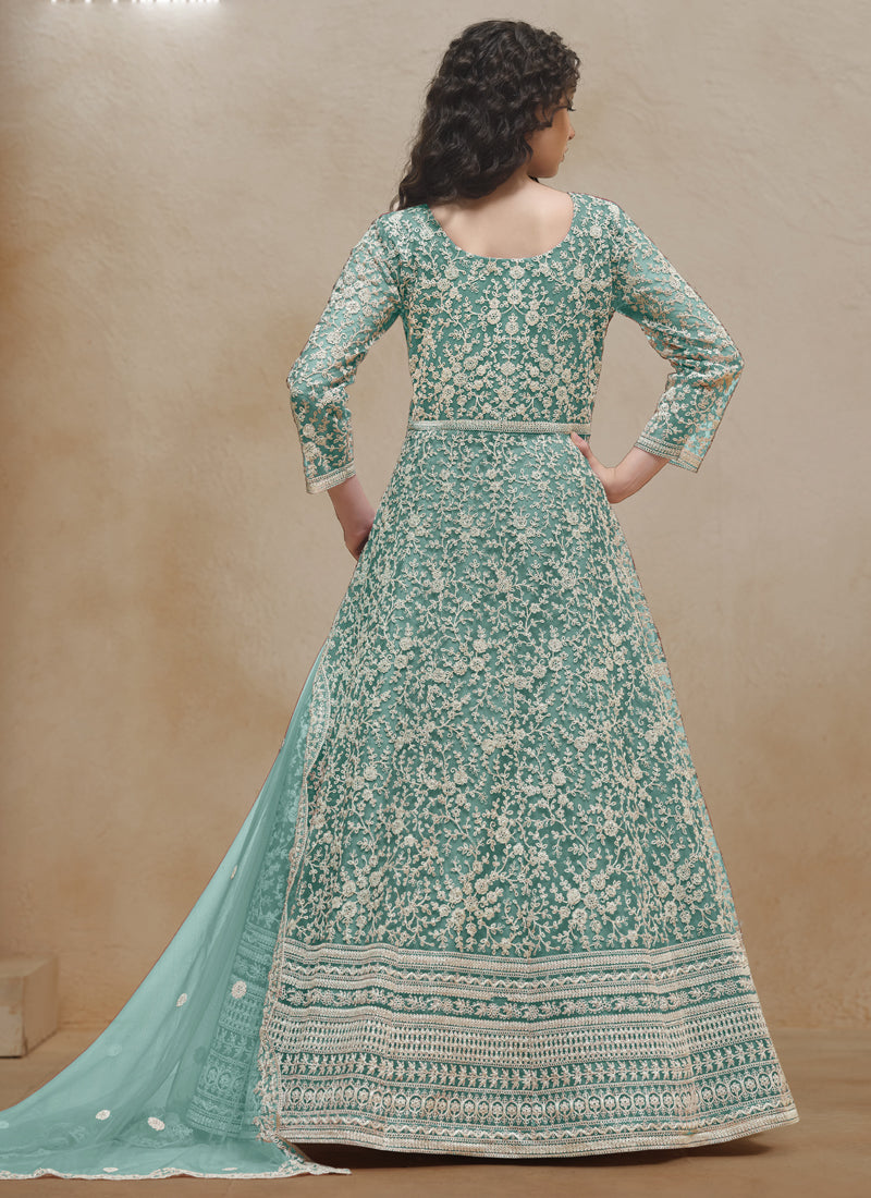 Vegaa Fashion Sea Green Net Embroidered Anarkali Suit