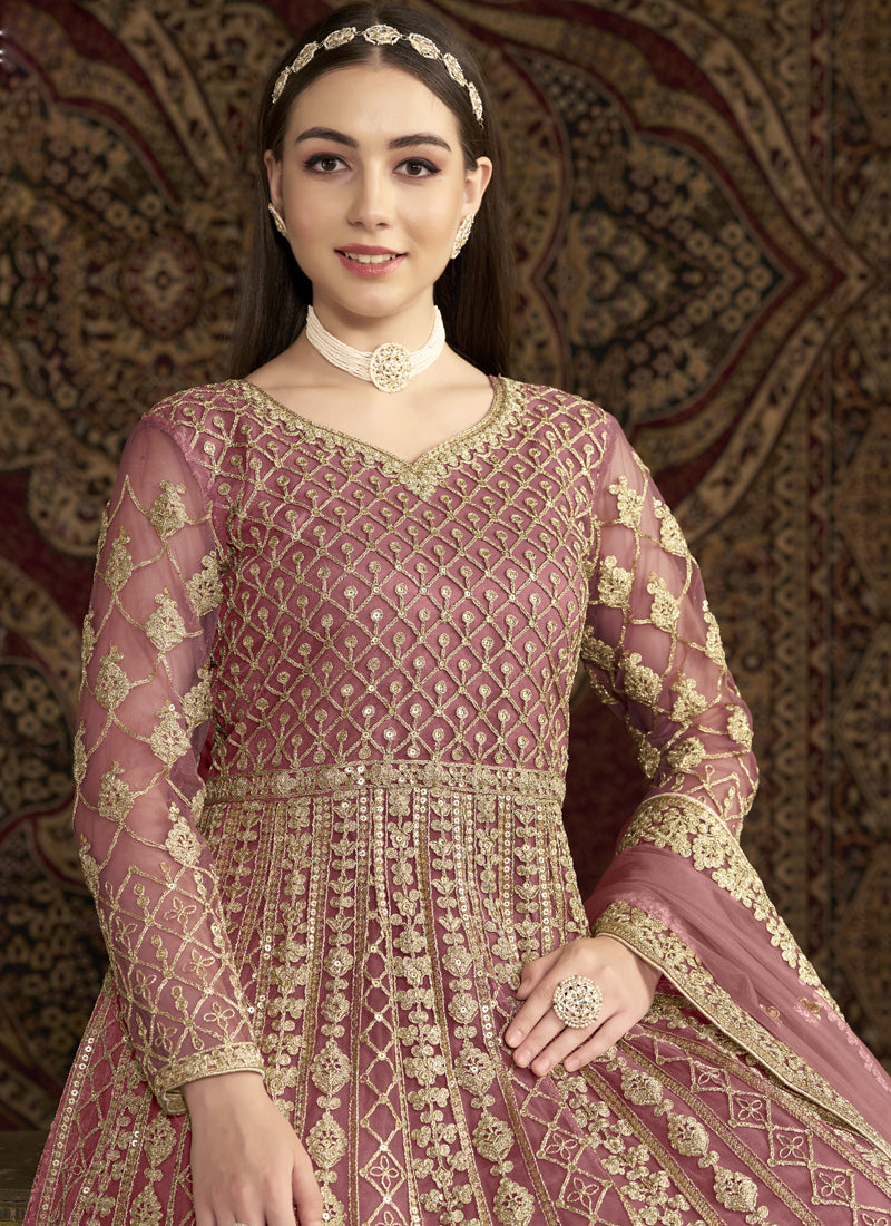 Vegaa Fashion Light Pink Net Embroidered Anarkali Suit