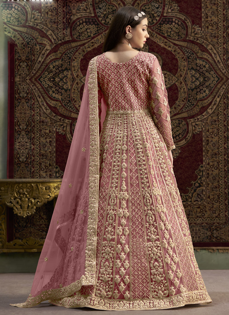 Vegaa Fashion Light Pink Net Embroidered Anarkali Suit
