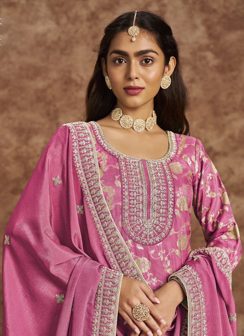 Vegaa Fashion Pink Dola Silk Jacquard Designer Salwar Suit