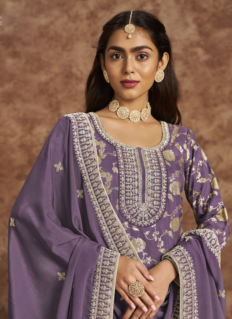 Vegaa Fashion Lavender Dola Silk Jacquard Designer Salwar Suit