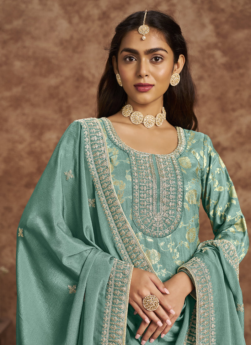 Vegaa Fashion Sky Blue Dola Silk Jacquard Designer Salwar Suit