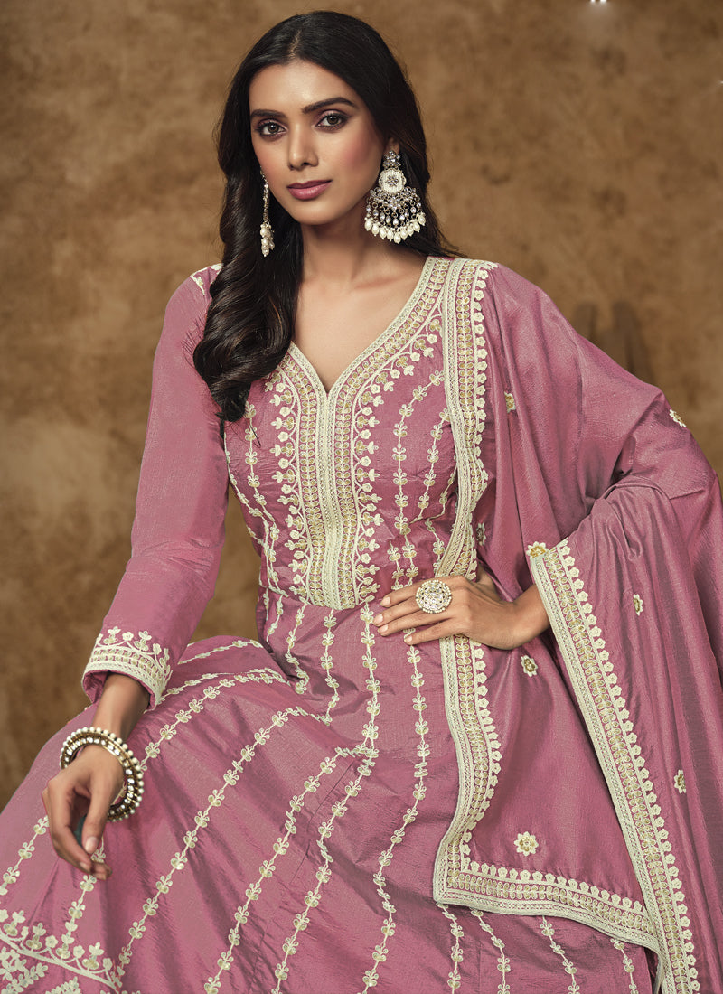 Vegaa Fashion Pink Dola Silk Embroidered Anarkali Suit