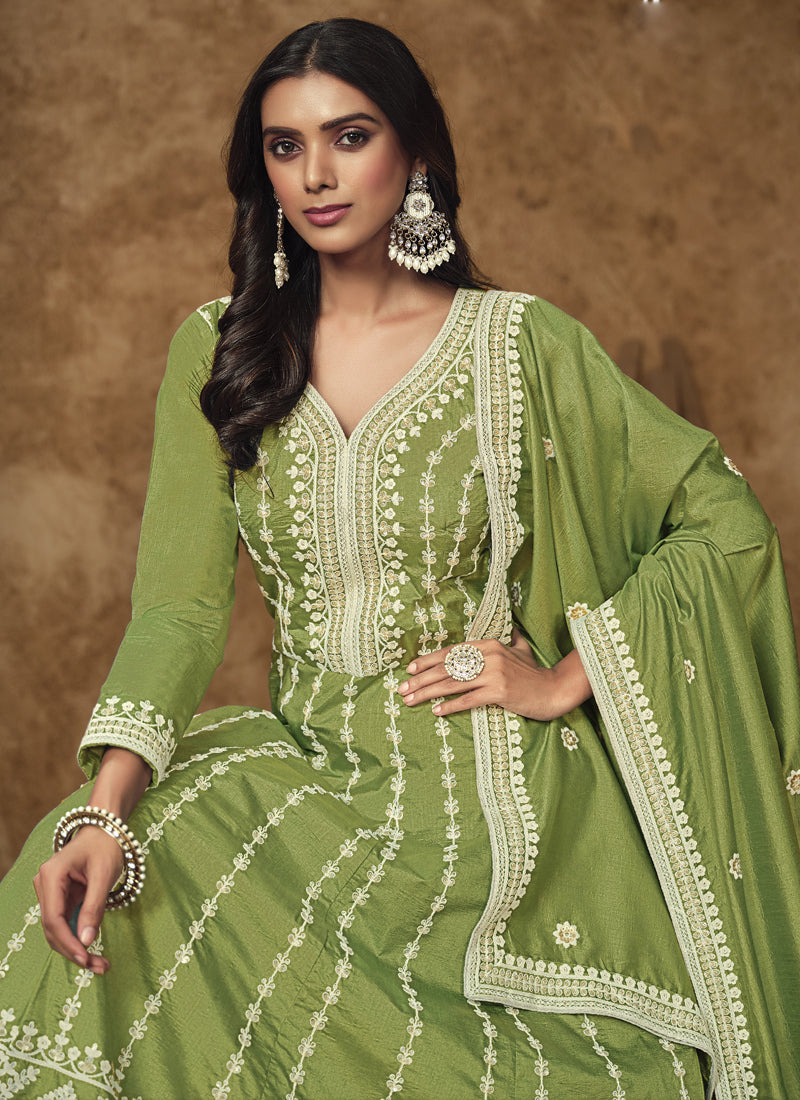 Vegaa Fashion Light Green Dola Silk Embroidered Anarkali Suit