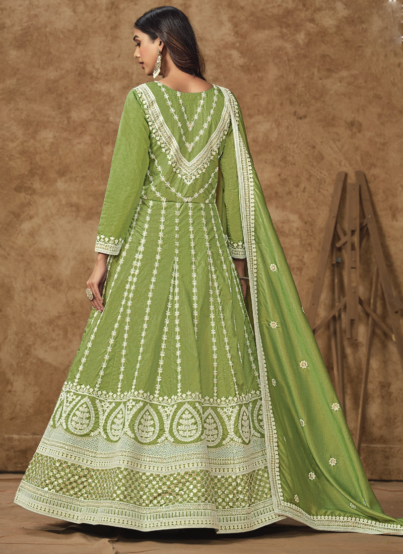 Vegaa Fashion Light Green Dola Silk Embroidered Anarkali Suit