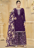 Vegaa Fashion Violet Roman Silk Embroidered Palazzo Suit