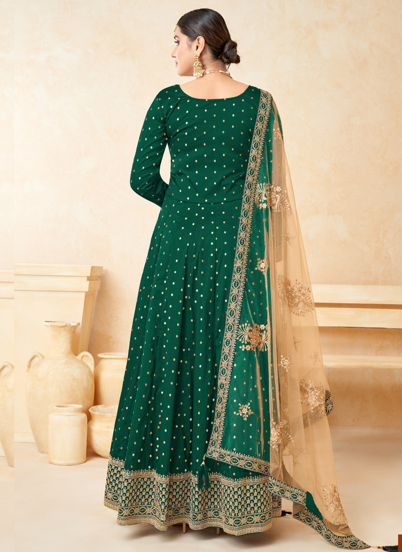 Vegaa Fashion Designer Green Tafeta Silk Embroidery Anarkali Suit