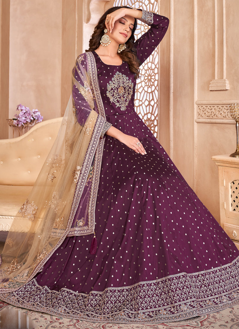 Vegaa Fashion Designer Viiolet Tafeta Silk Embroidery Anarkali Suit
