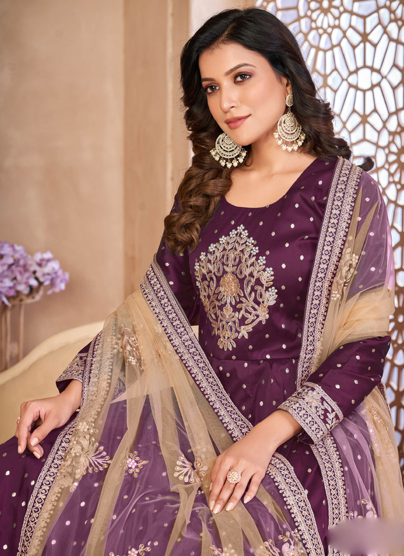 Vegaa Fashion Designer Viiolet Tafeta Silk Embroidery Anarkali Suit