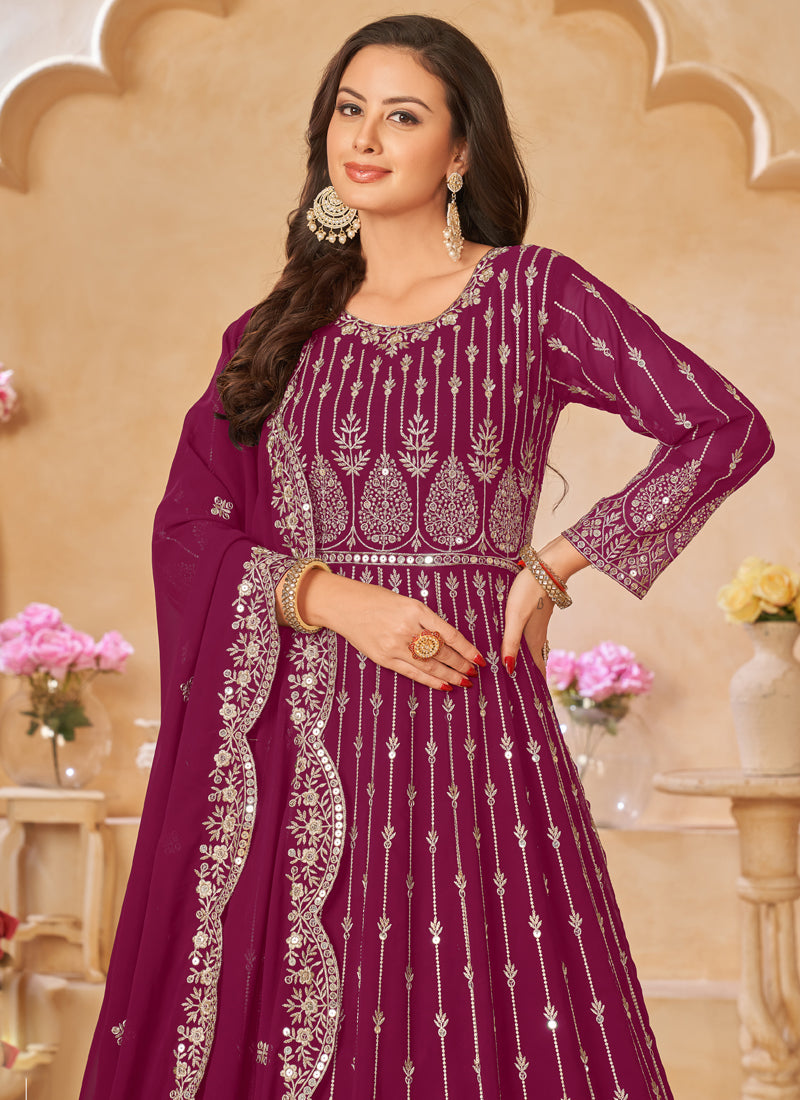 Vegaa Fashion Designer Purple Geoegette Embroidery Anarkali Suit