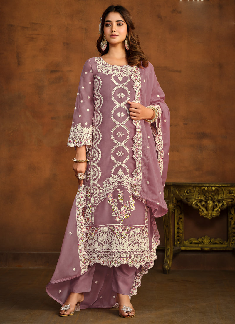 Vegaa Fashion Designer Onion Pink Soft Organza Embroidery Salwar Suit