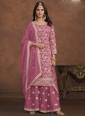 Vegaa Fashion Designer Pink Faux Georgette Embroidery Sharara Suit
