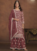 Vegaa Fashion Designer Brown Faux Georgette Embroidery Sharara Suit