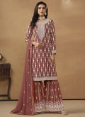 Vegaa Fashion Designer Brown Faux Georgette Embroidery Sharara Suit