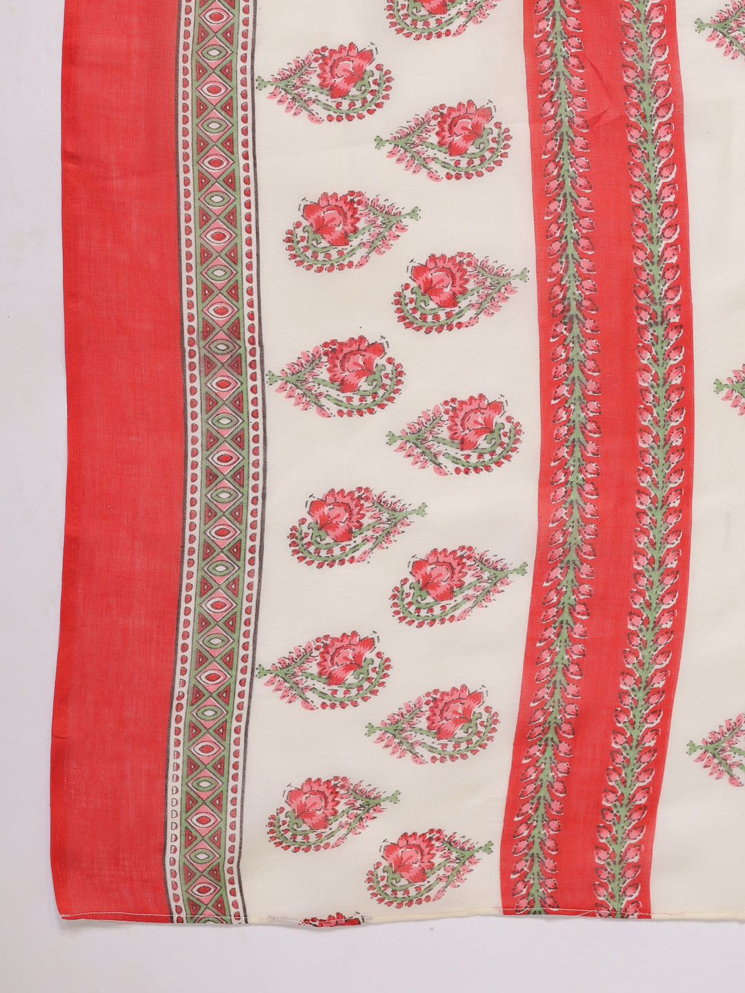 Janasya Regular Poly Cotton Cream Ethnic Motifs Notch Neck Set