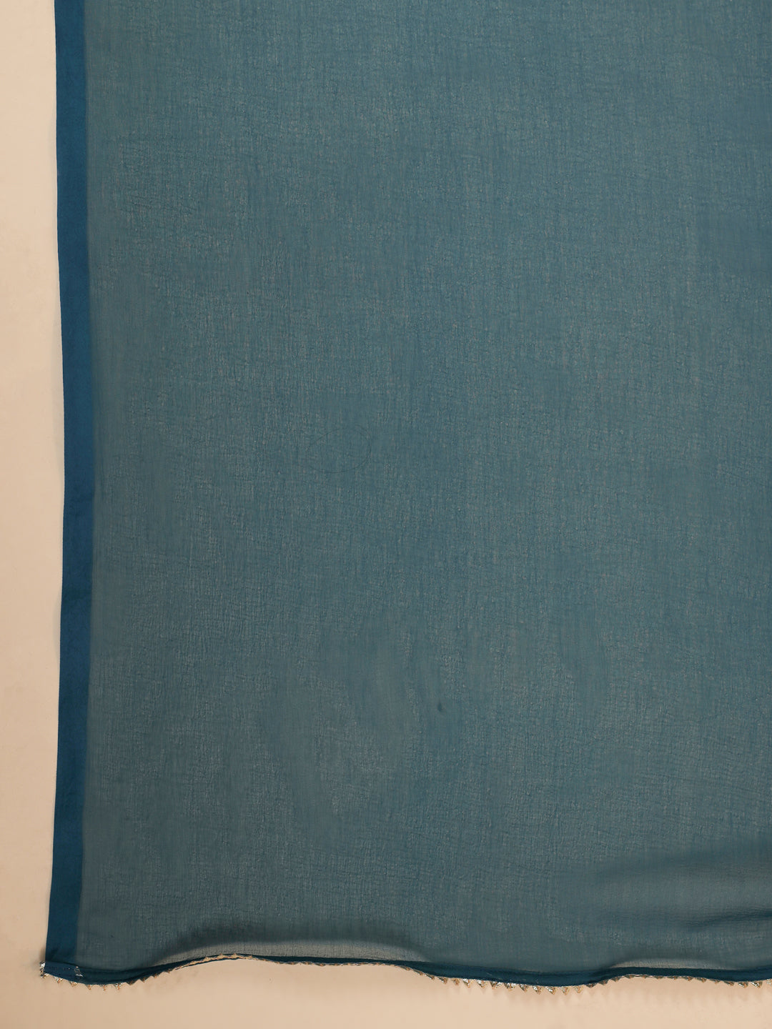 Janasya Straight Magics Slub Teal Embroidered Round Neck Kurta,Bottom & Dupatta