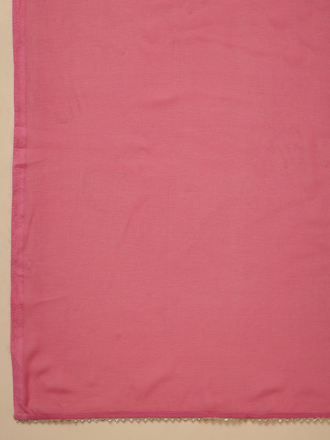 Janasya Straight Magics Slub Pink Embroidered Notch Neck Kurta,Bottom & Dupatta