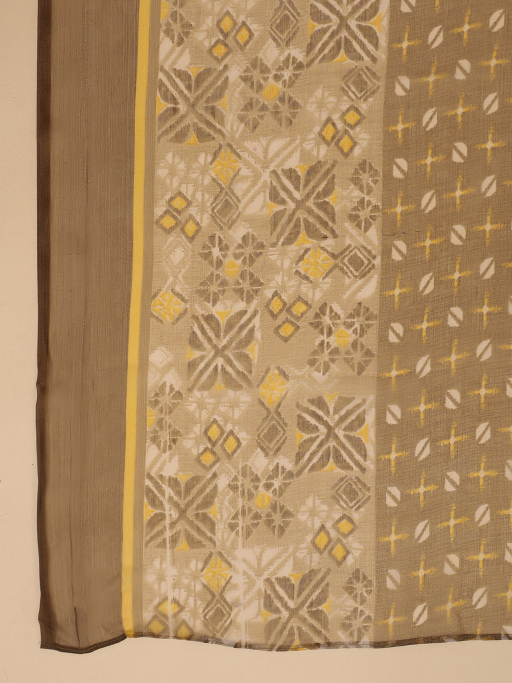 Janasya Regular Biscuit Slub Beige Gemometric Square Neck Kurta,Bottom & Dupatta