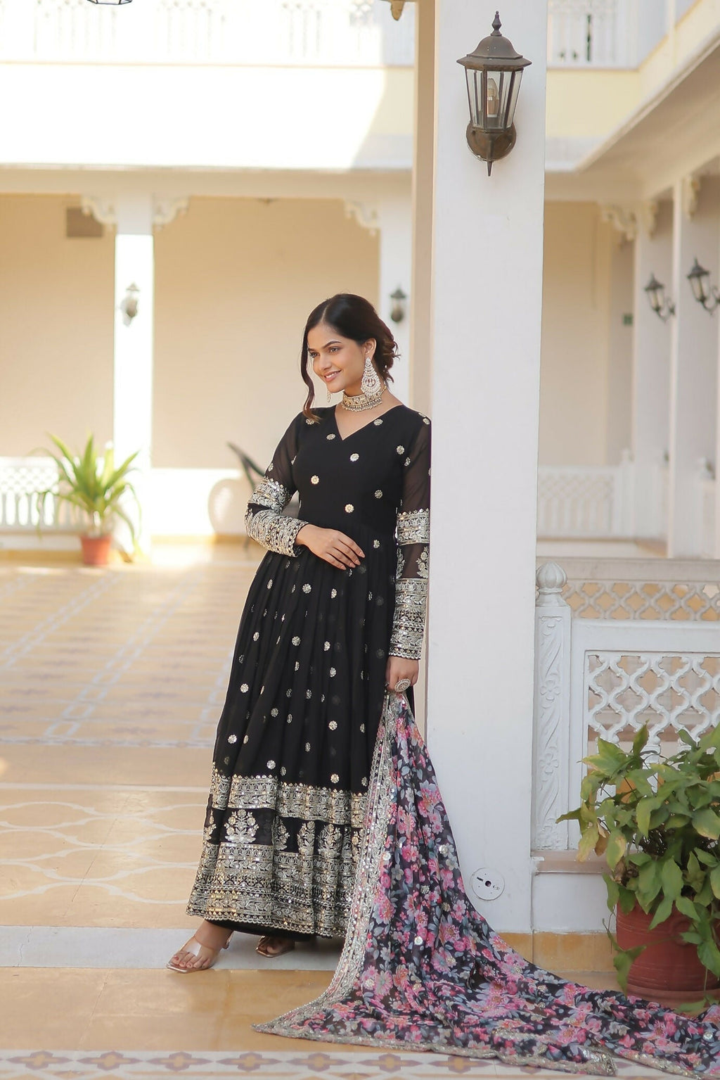 Joban Fashion Black Georgette Sequence Embroidery Work Kurta Set