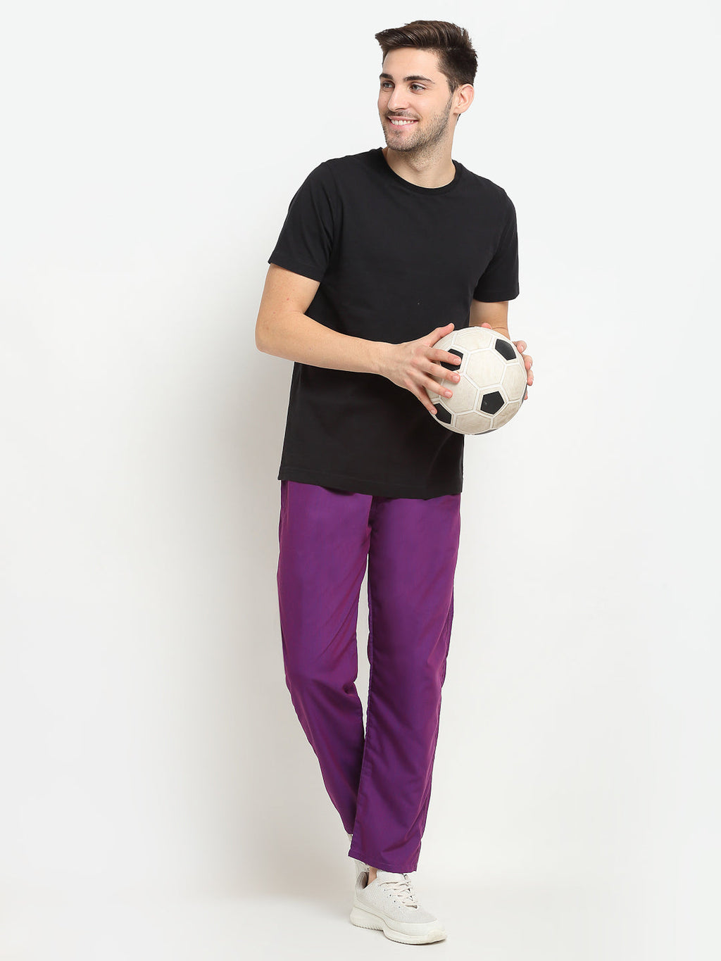 Jainish Men's Solid Cotton Track Pants - Purple