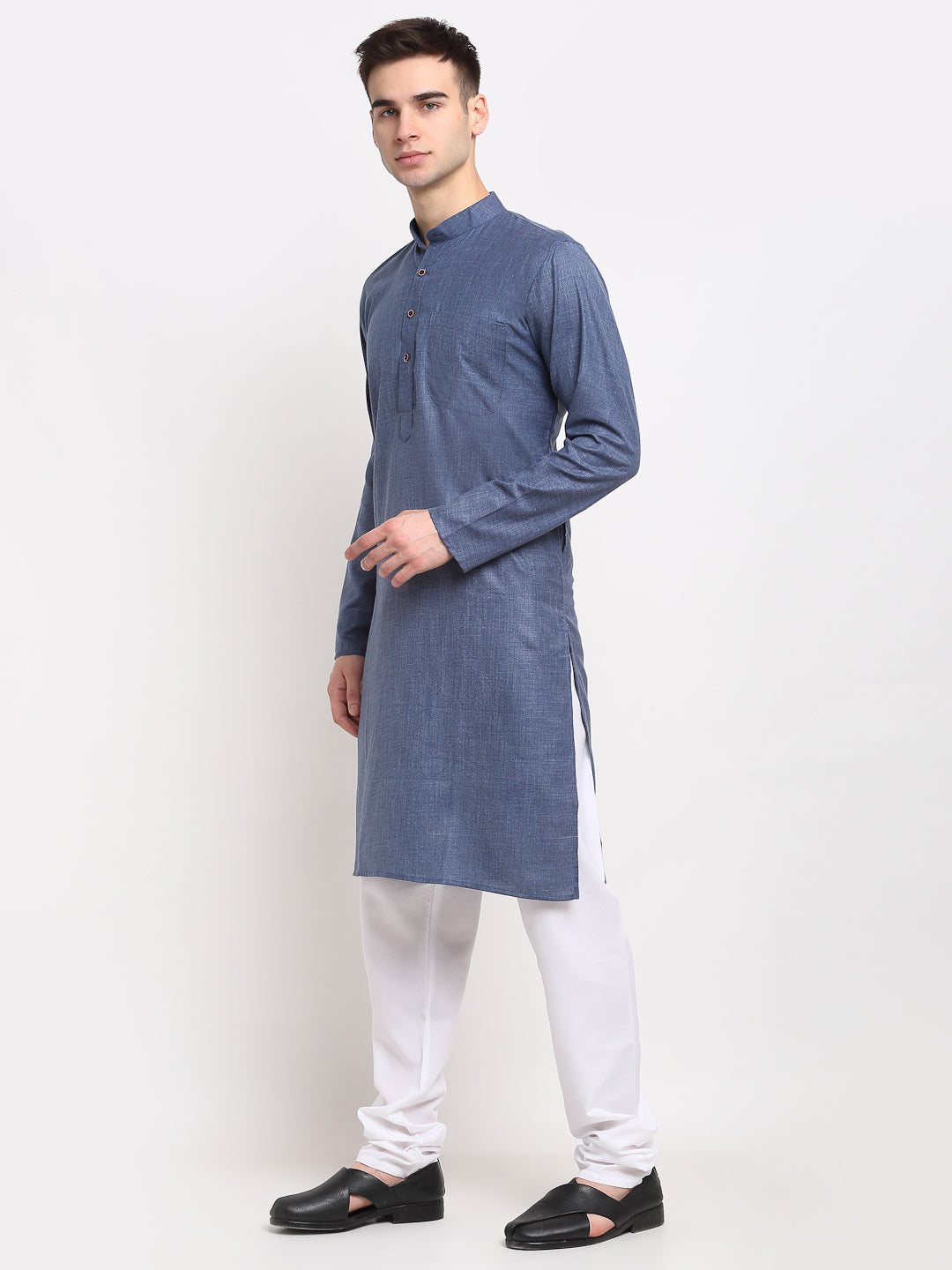 Jompers Men's Cotton Solid Kurta Pyjama - Dark-Grey