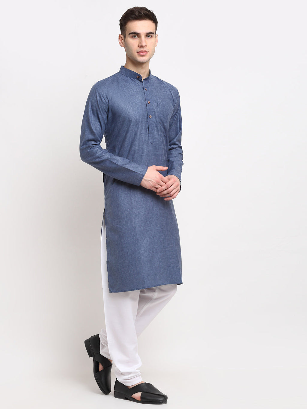 Jompers Men's Cotton Solid Kurta Pyjama - Dark-Grey