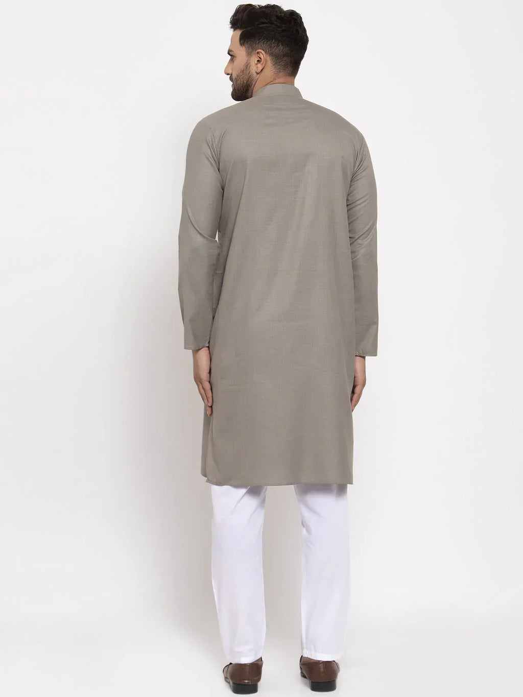 Jompers Men's Grey & White Solid Kurta with Churidar