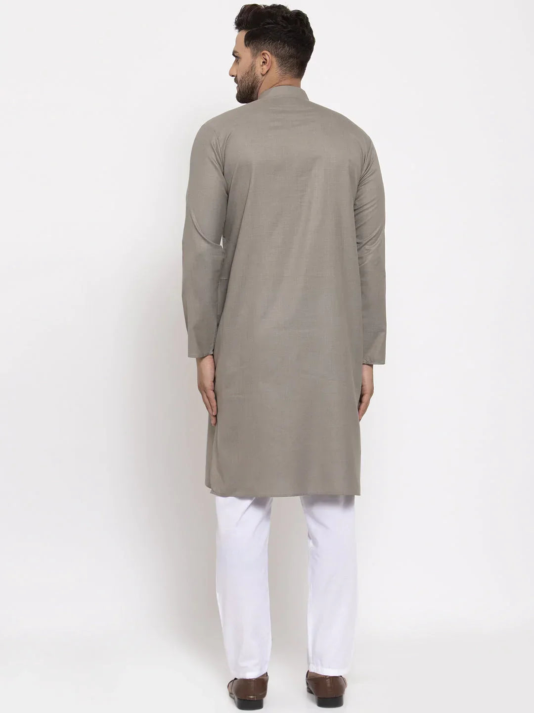 Jompers Men's Grey & White Solid Kurta with Churidar