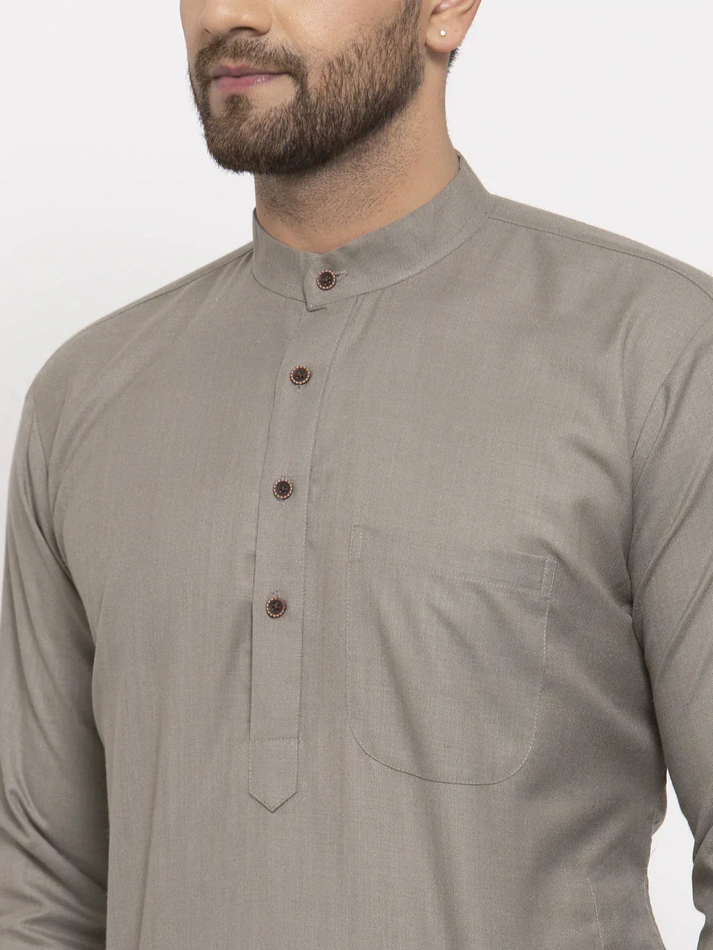 Jompers Men's Grey & White Solid Kurta with Churidar