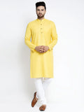 Jompers Men's Lemon & White Solid Kurta with Churidar