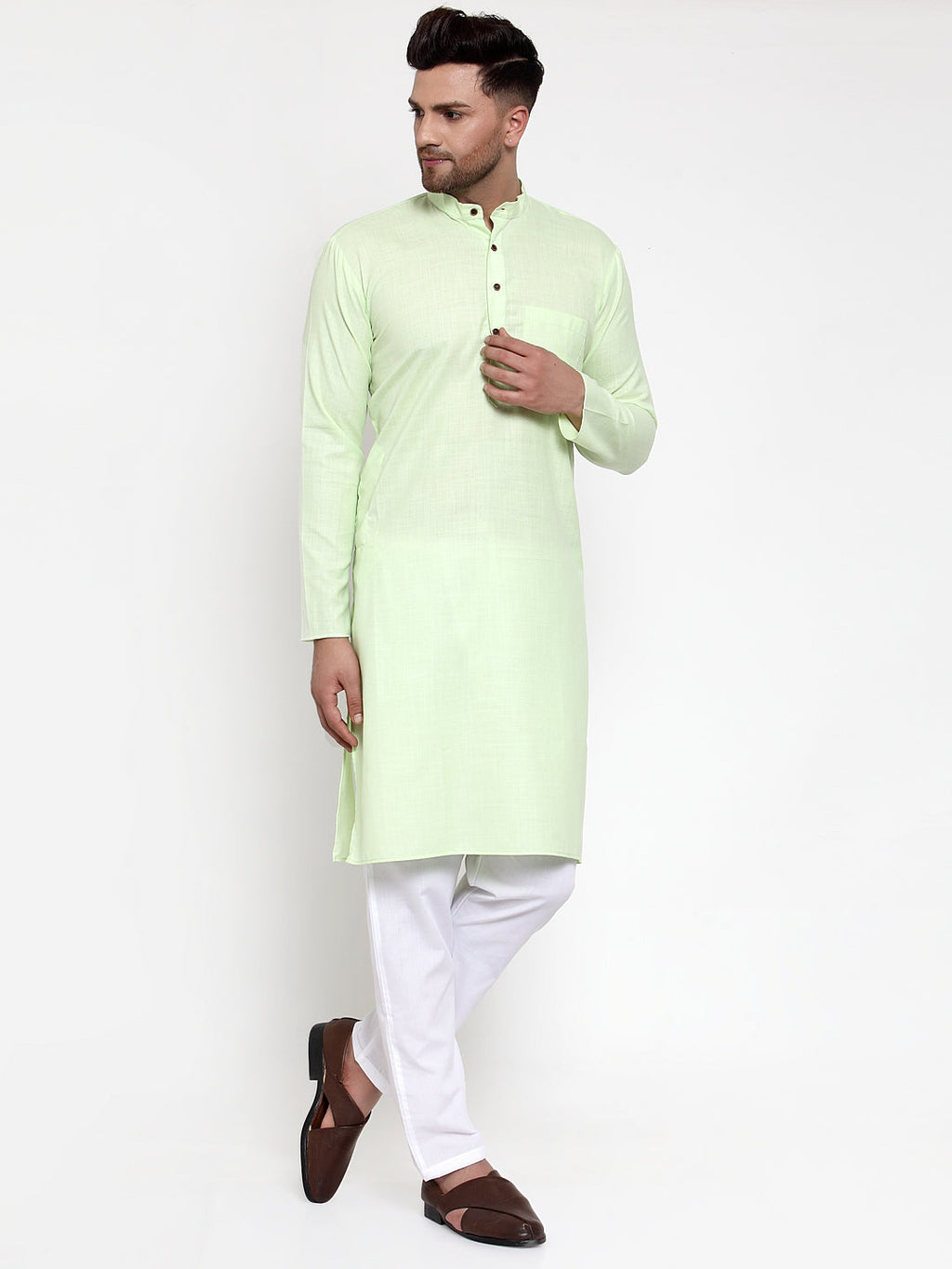 Jompers Men's Cotton Solid Kurta Pyjama - Lime