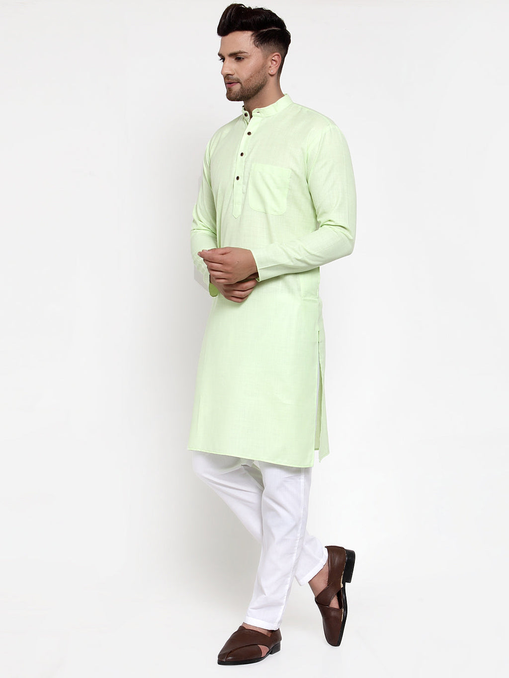 Jompers Men's Cotton Solid Kurta Pyjama - Lime