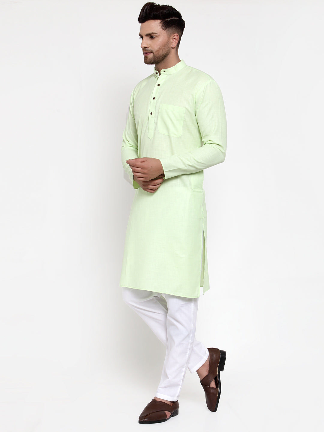 Jompers Men's Cotton Solid Kurta Pyjama - Lime