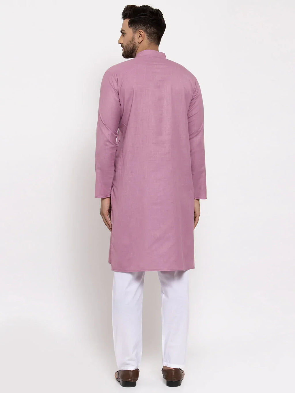 Jompers Men's Magenta Pink & White Solid Kurta with Churidar